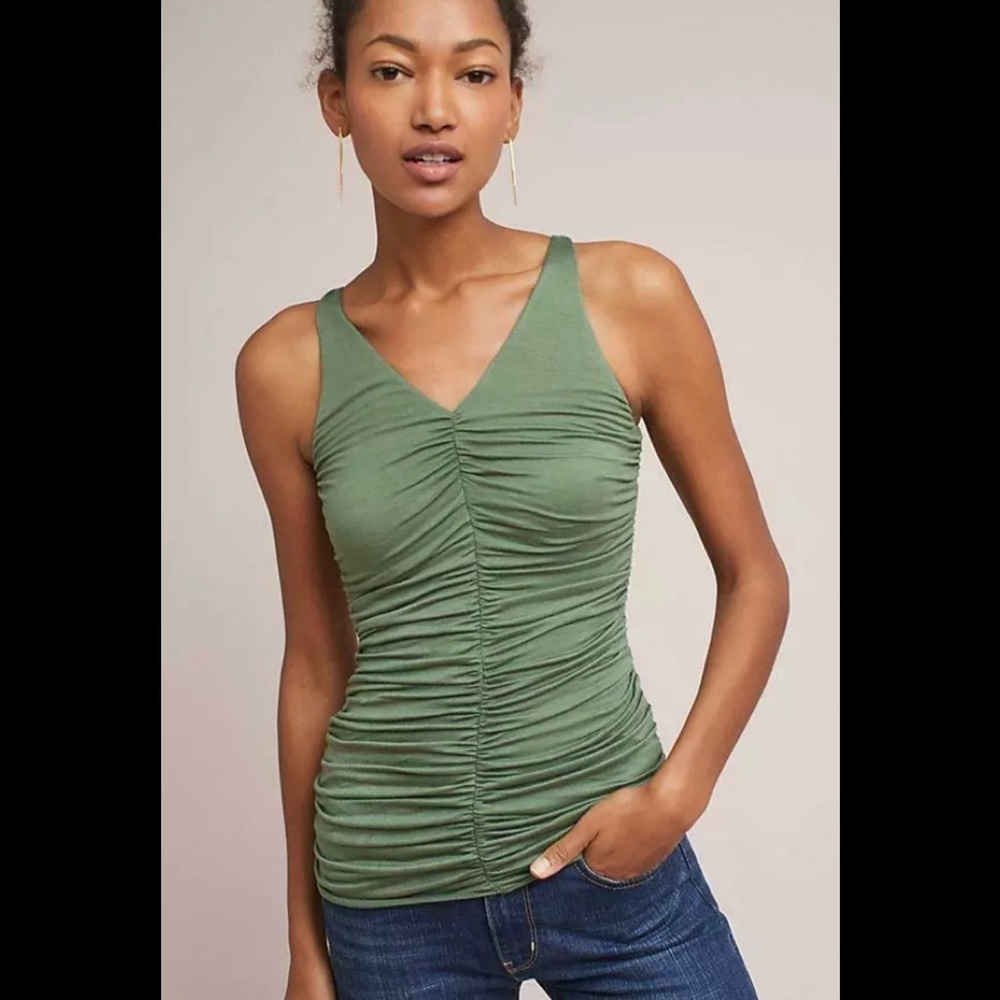EUC Anthro Bailey 44 Ruched V-Neck Tank Black Lrg